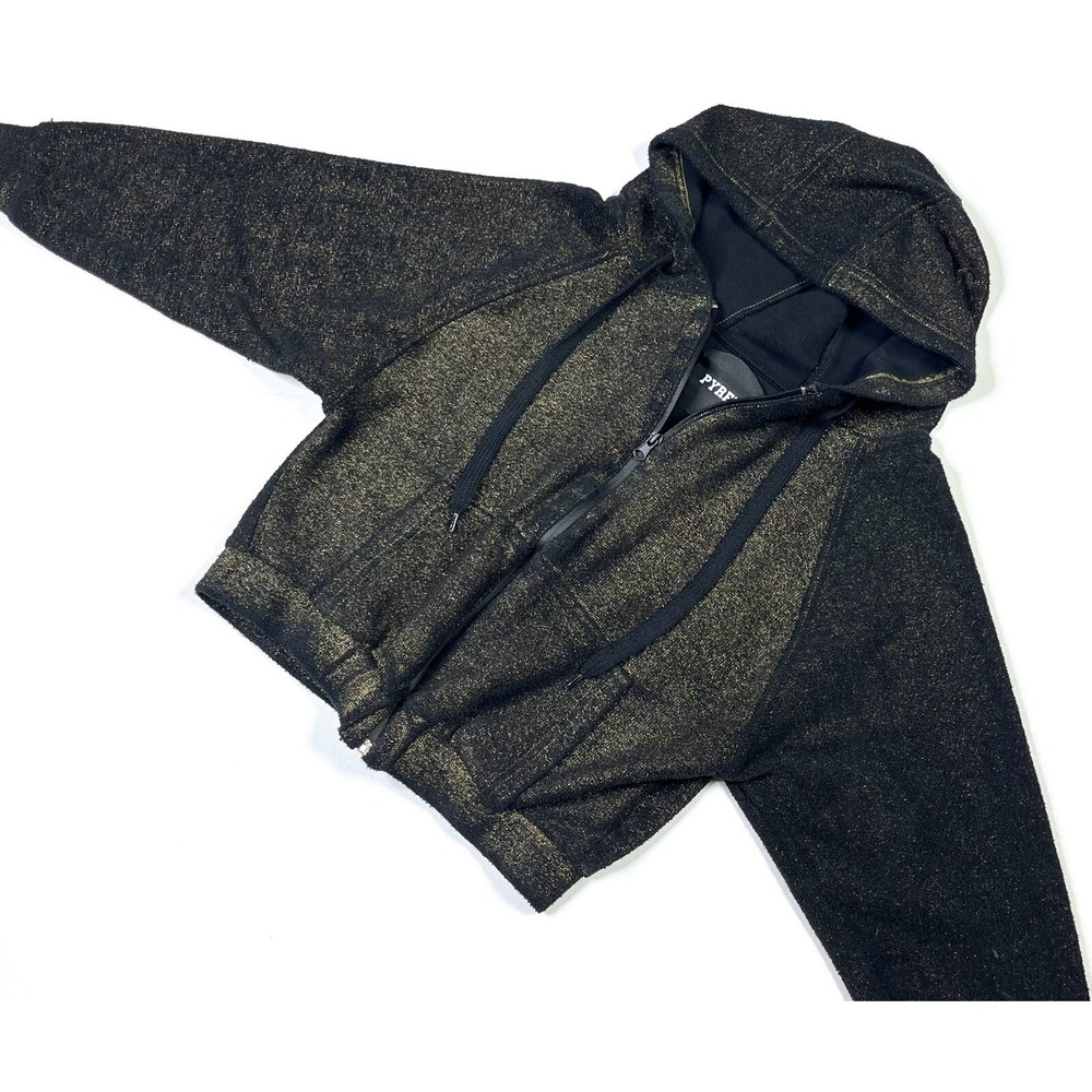 Pyrex Zip Hoodie Women's XS Black Glittery Heather Gold Rare Streetwear Italy - Picture 2 of 13